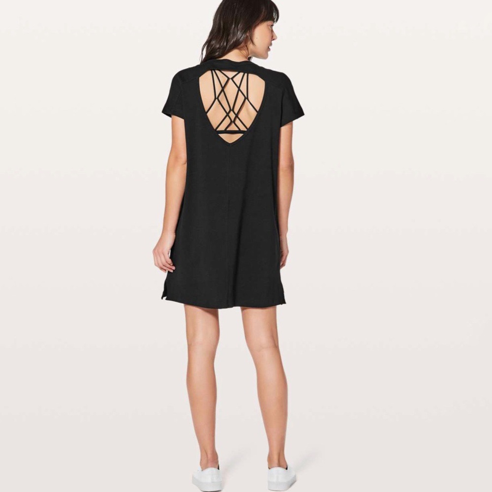 Lululemon | Day‎ Tripper Dress Black Short Sleeve Open Back